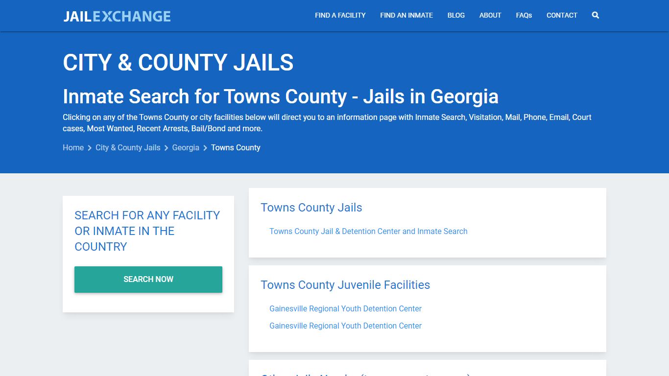 Inmate Search for Towns County | Jails in Georgia - Jail Exchange